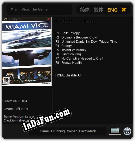 Miami Vice: The Game: TRAINER AND CHEATS (V1.0.58)