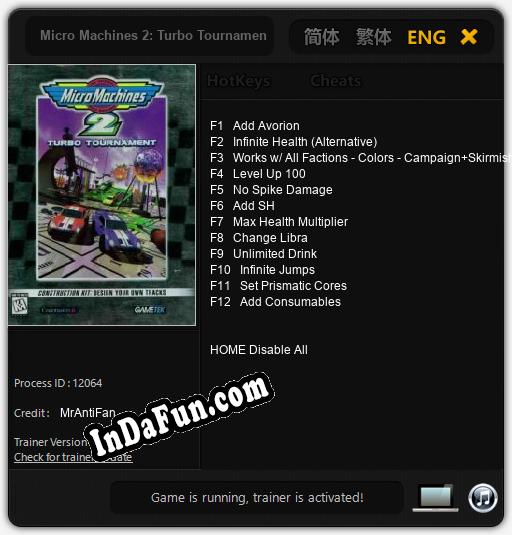 Trainer for Micro Machines 2: Turbo Tournament [v1.0.8]