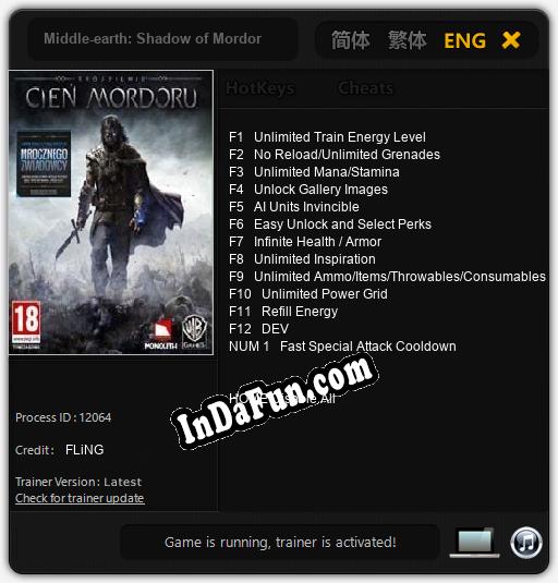 Trainer for Middle-earth: Shadow of Mordor [v1.0.5]