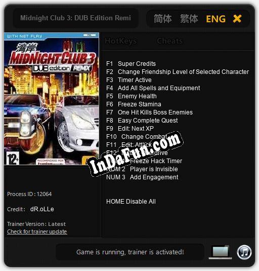 Midnight Club 3: DUB Edition Remix: TRAINER AND CHEATS (V1.0.65)