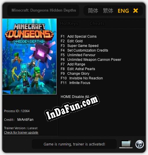 Trainer for Minecraft: Dungeons Hidden Depths [v1.0.7]