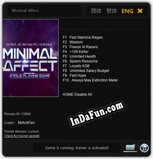 Minimal Affect: TRAINER AND CHEATS (V1.0.34)