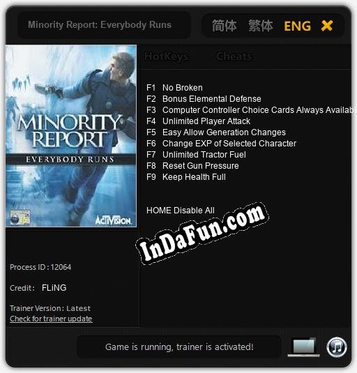 Minority Report: Everybody Runs: Cheats, Trainer +9 [FLiNG]