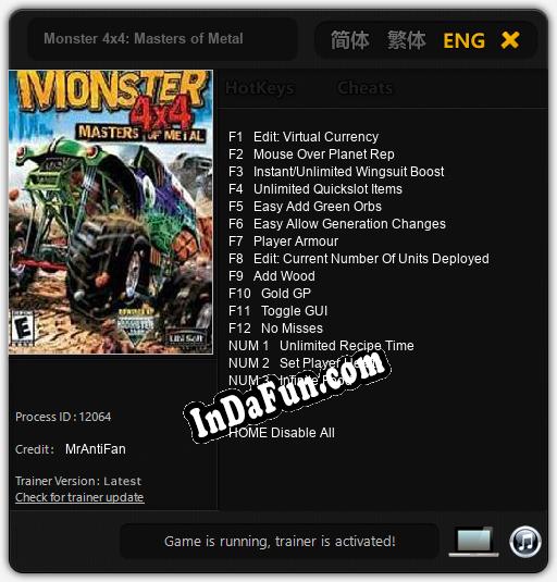 Trainer for Monster 4x4: Masters of Metal [v1.0.9]