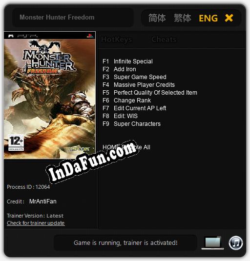 Monster Hunter Freedom: Trainer +9 [v1.8]