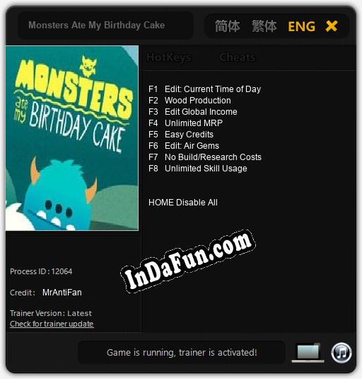 Trainer for Monsters Ate My Birthday Cake [v1.0.6]