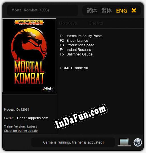 Mortal Kombat (1993): TRAINER AND CHEATS (V1.0.22)