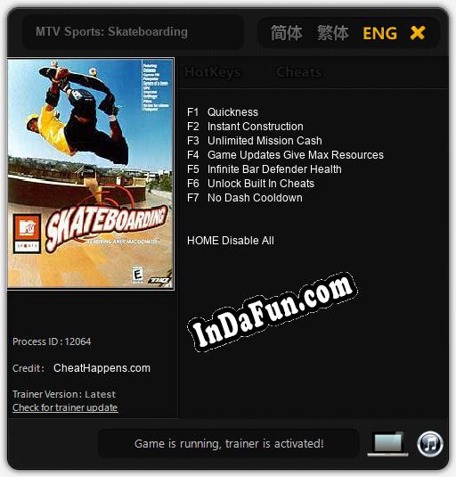 MTV Sports: Skateboarding: TRAINER AND CHEATS (V1.0.85)