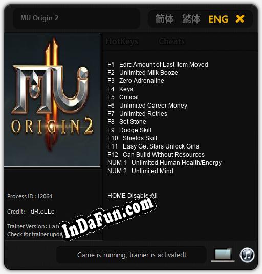 MU Origin 2: Cheats, Trainer +14 [dR.oLLe]