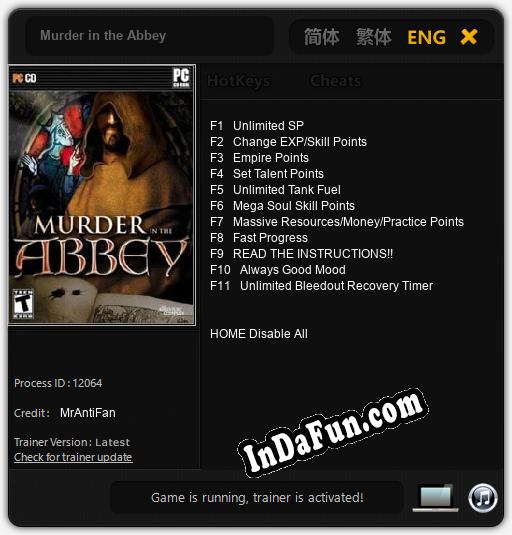 Trainer for Murder in the Abbey [v1.0.1]