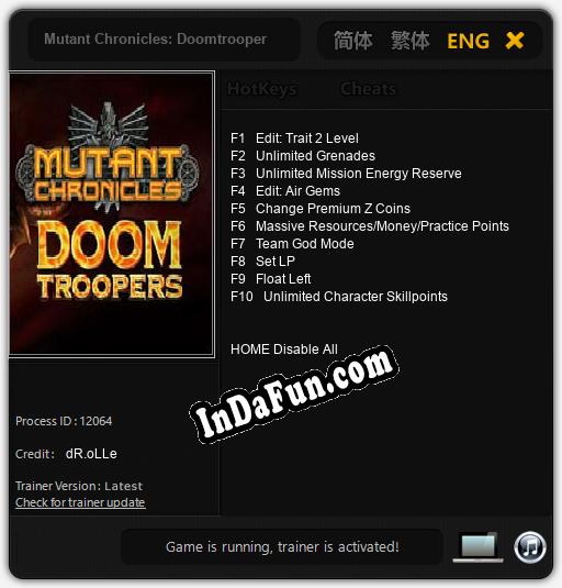 Mutant Chronicles: Doomtrooper: Trainer +10 [v1.7]