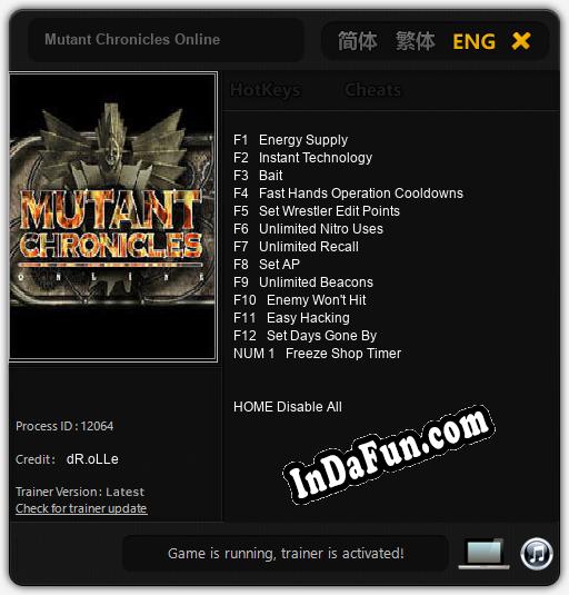 Mutant Chronicles Online: TRAINER AND CHEATS (V1.0.42)