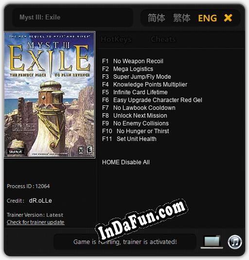 Trainer for Myst III: Exile [v1.0.6]