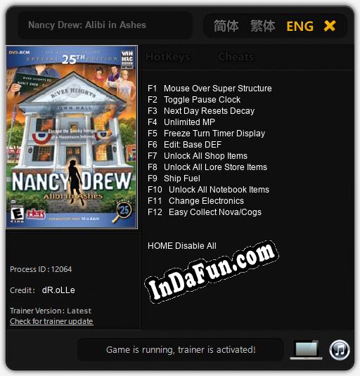 Nancy Drew: Alibi in Ashes: Cheats, Trainer +12 [dR.oLLe]