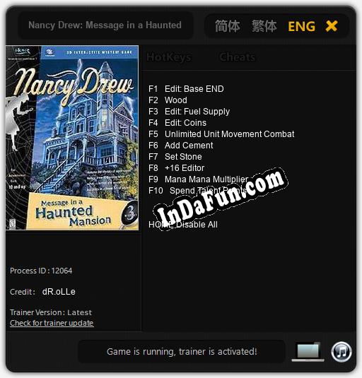 Nancy Drew: Message in a Haunted Mansion: TRAINER AND CHEATS (V1.0.75)