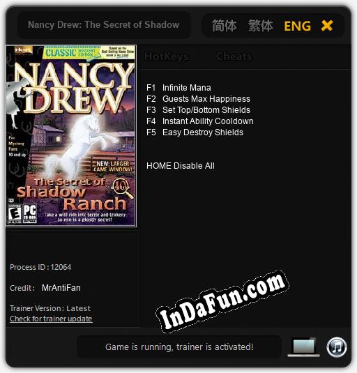 Trainer for Nancy Drew: The Secret of Shadow Ranch [v1.0.4]