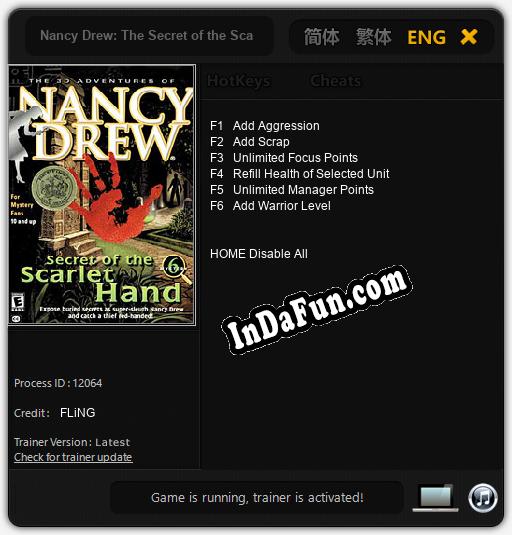 Trainer for Nancy Drew: The Secret of the Scarlet Hand [v1.0.2]