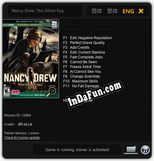 Nancy Drew: The Silent Spy: TRAINER AND CHEATS (V1.0.96)