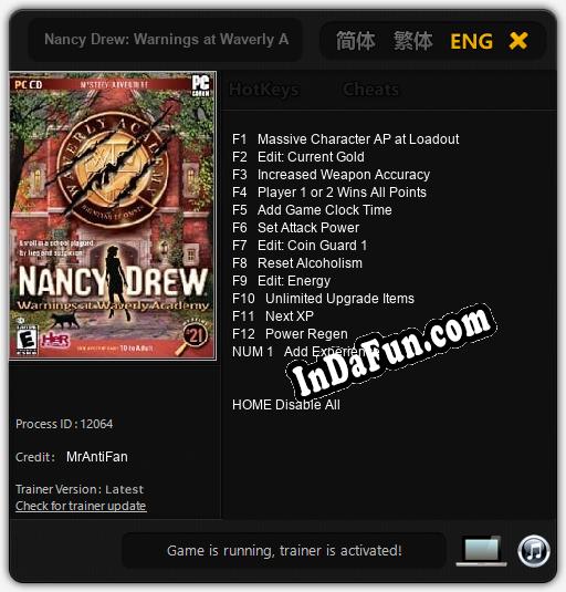 Trainer for Nancy Drew: Warnings at Waverly Academy [v1.0.2]