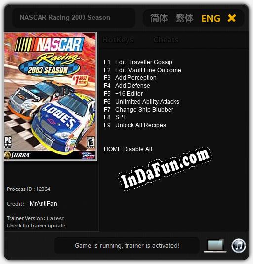 NASCAR Racing 2003 Season: TRAINER AND CHEATS (V1.0.80)