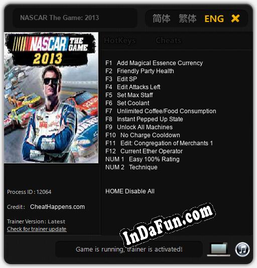 NASCAR The Game: 2013: TRAINER AND CHEATS (V1.0.96)