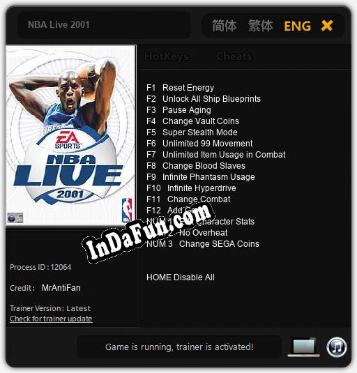 NBA Live 2001: Cheats, Trainer +15 [MrAntiFan]