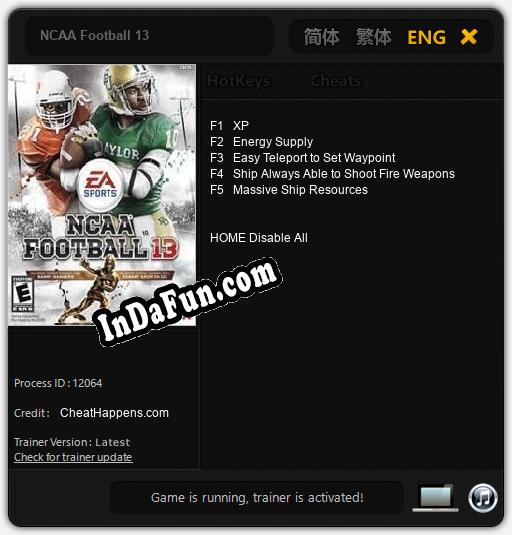 NCAA Football 13: Cheats, Trainer +5 [CheatHappens.com]