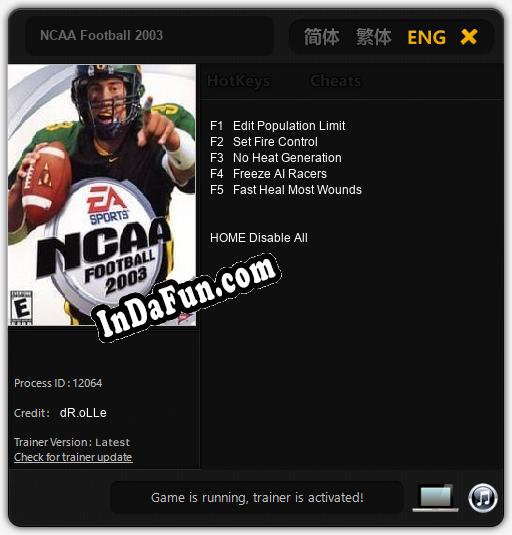 NCAA Football 2003: Cheats, Trainer +5 [dR.oLLe]