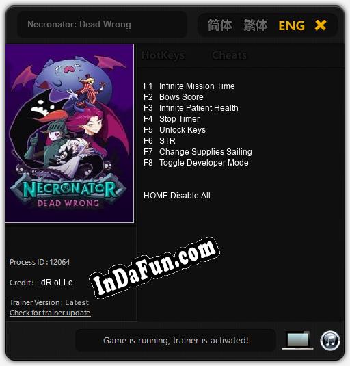 Necronator: Dead Wrong: Trainer +8 [v1.1]