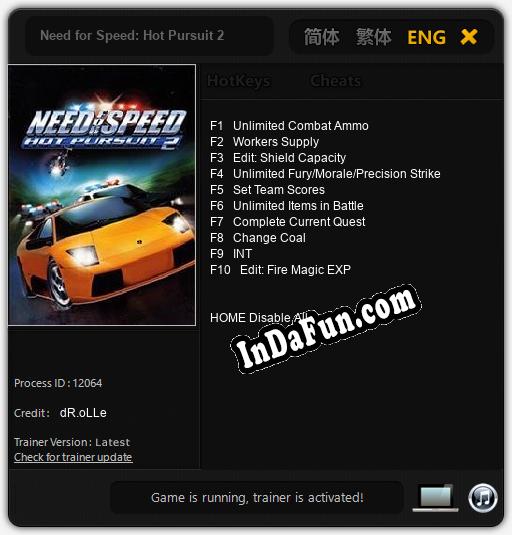 Trainer for Need for Speed: Hot Pursuit 2 [v1.0.9]