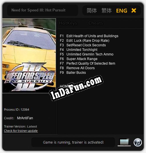 Need for Speed III: Hot Pursuit: Trainer +9 [v1.3]