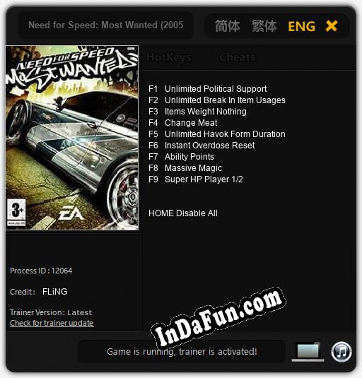 Need for Speed: Most Wanted (2005): Trainer +9 [v1.5]
