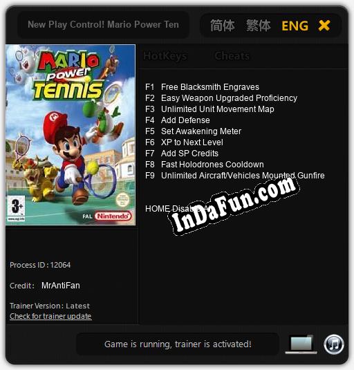 Trainer for New Play Control! Mario Power Tennis [v1.0.6]