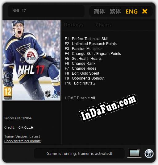 NHL 17: Trainer +10 [v1.4]