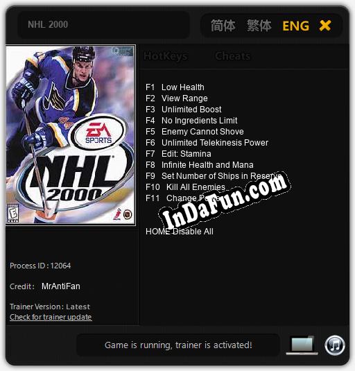 NHL 2000: Trainer +11 [v1.6]