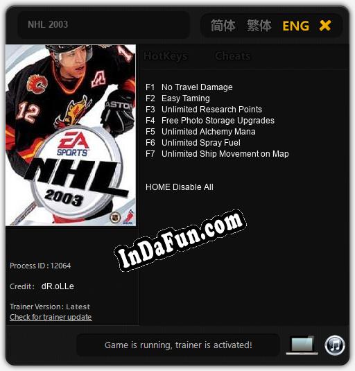 NHL 2003: TRAINER AND CHEATS (V1.0.72)