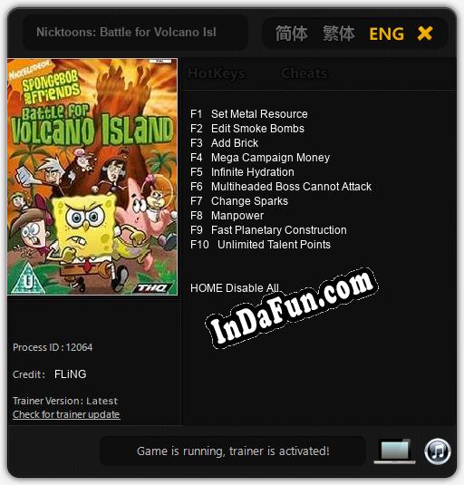 Nicktoons: Battle for Volcano Island: Cheats, Trainer +10 [FLiNG]