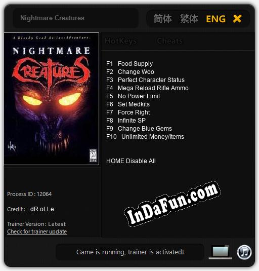 Nightmare Creatures: TRAINER AND CHEATS (V1.0.37)