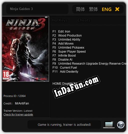 Ninja Gaiden 3: TRAINER AND CHEATS (V1.0.3)