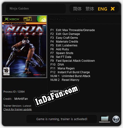 Ninja Gaiden: Trainer +14 [v1.7]