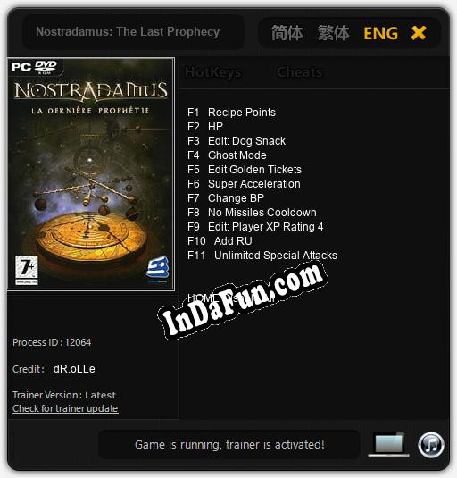 Nostradamus: The Last Prophecy: TRAINER AND CHEATS (V1.0.38)