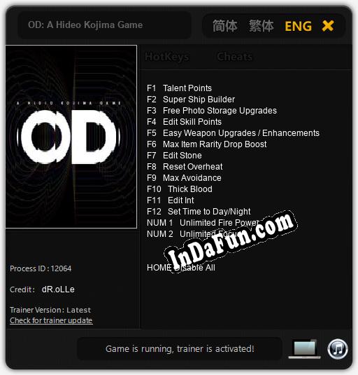 Trainer for OD: A Hideo Kojima Game [v1.0.4]