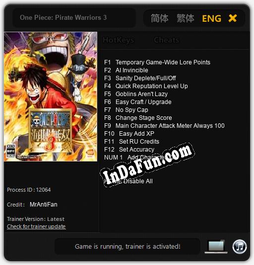 One Piece: Pirate Warriors 3: Cheats, Trainer +13 [MrAntiFan]