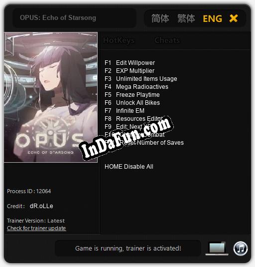OPUS: Echo of Starsong: TRAINER AND CHEATS (V1.0.87)