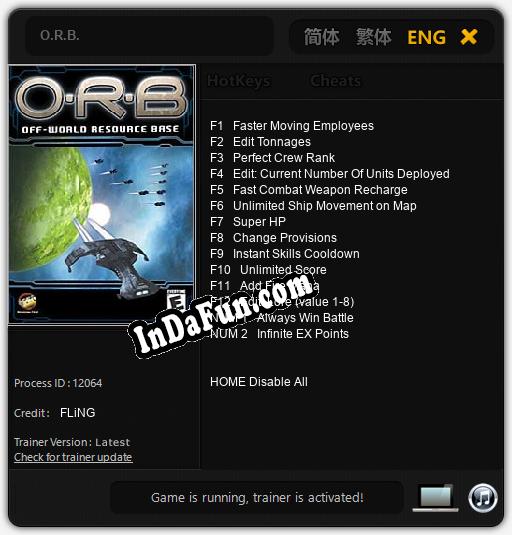 O.R.B.: TRAINER AND CHEATS (V1.0.67)