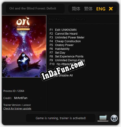 Trainer for Ori and the Blind Forest: Definitive Edition [v1.0.4]