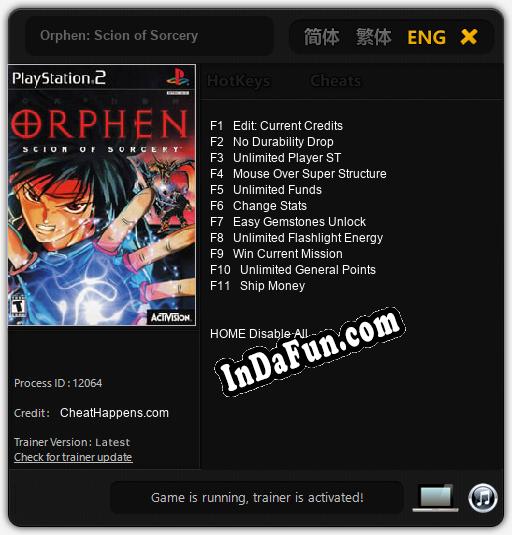 Orphen: Scion of Sorcery: TRAINER AND CHEATS (V1.0.35)