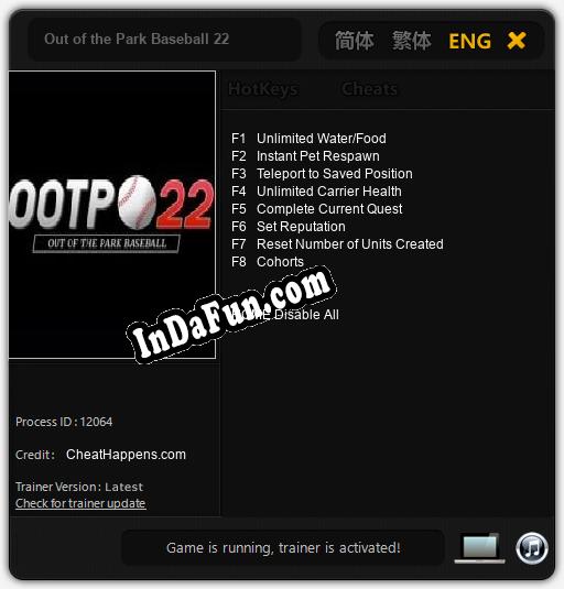 Out of the Park Baseball 22: Cheats, Trainer +8 [CheatHappens.com]