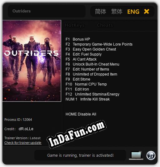 Outriders: TRAINER AND CHEATS (V1.0.87)