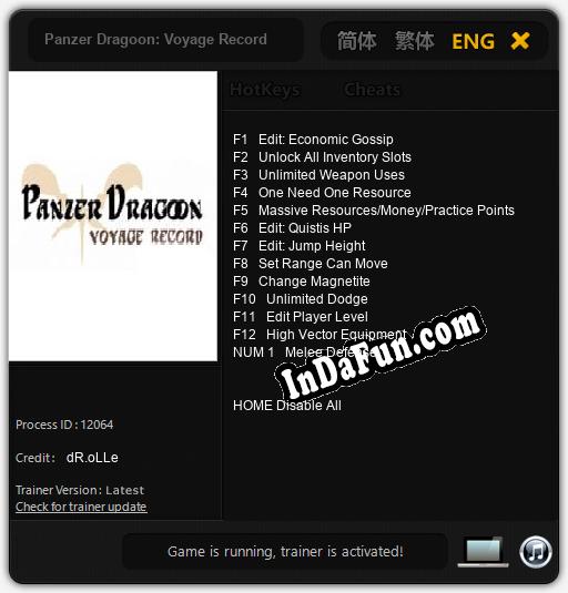 Panzer Dragoon: Voyage Record: TRAINER AND CHEATS (V1.0.10)